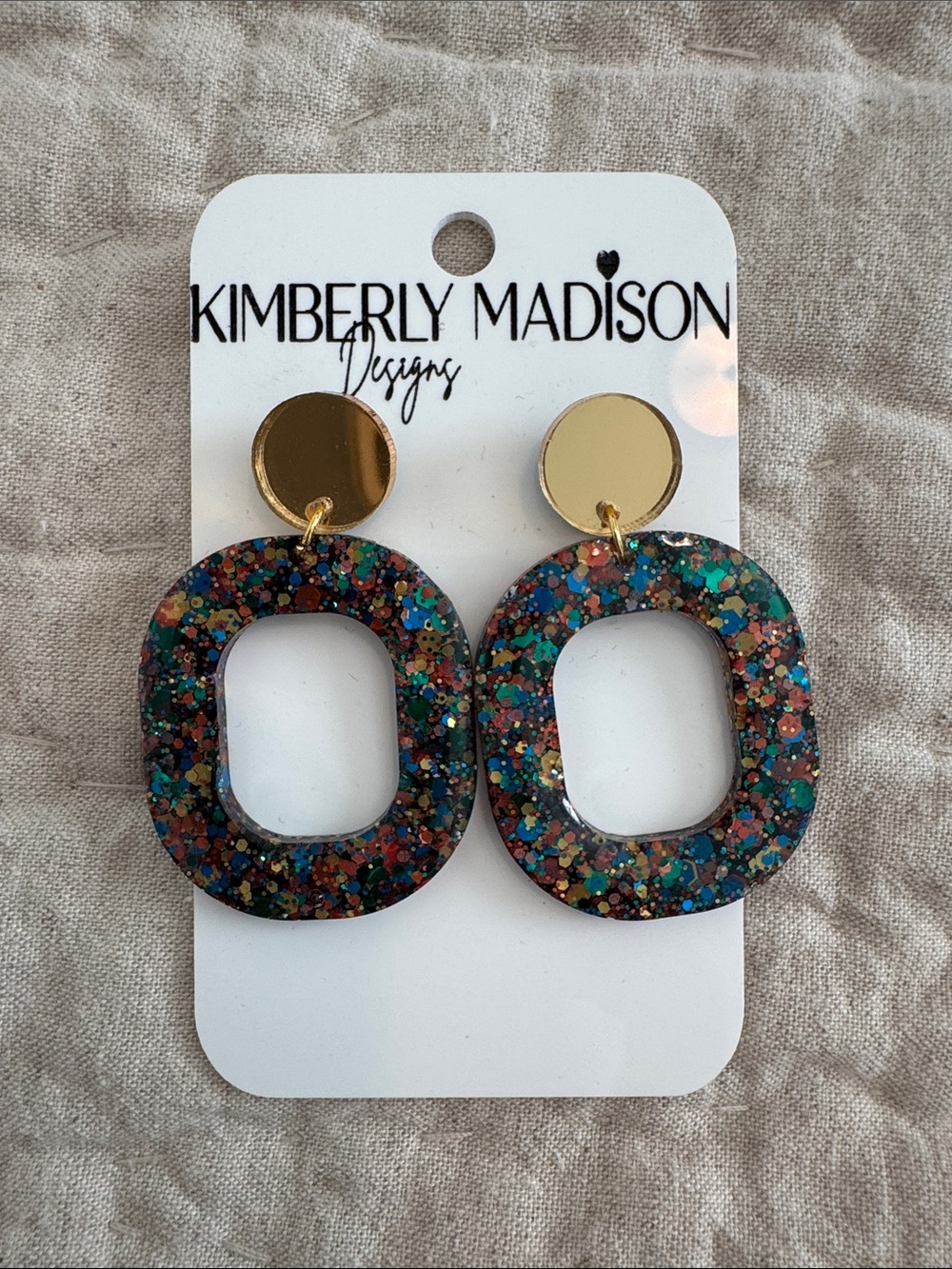 Multicolor Glitter Oval Drop Earrings - Gold Stud